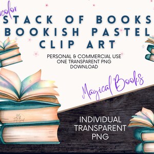 Bookish Clipart, Books Lover, Bookworm Reading Watercolor, Magical Open Book PNG, Library Interior, Romantic Cottagecore Instant Download