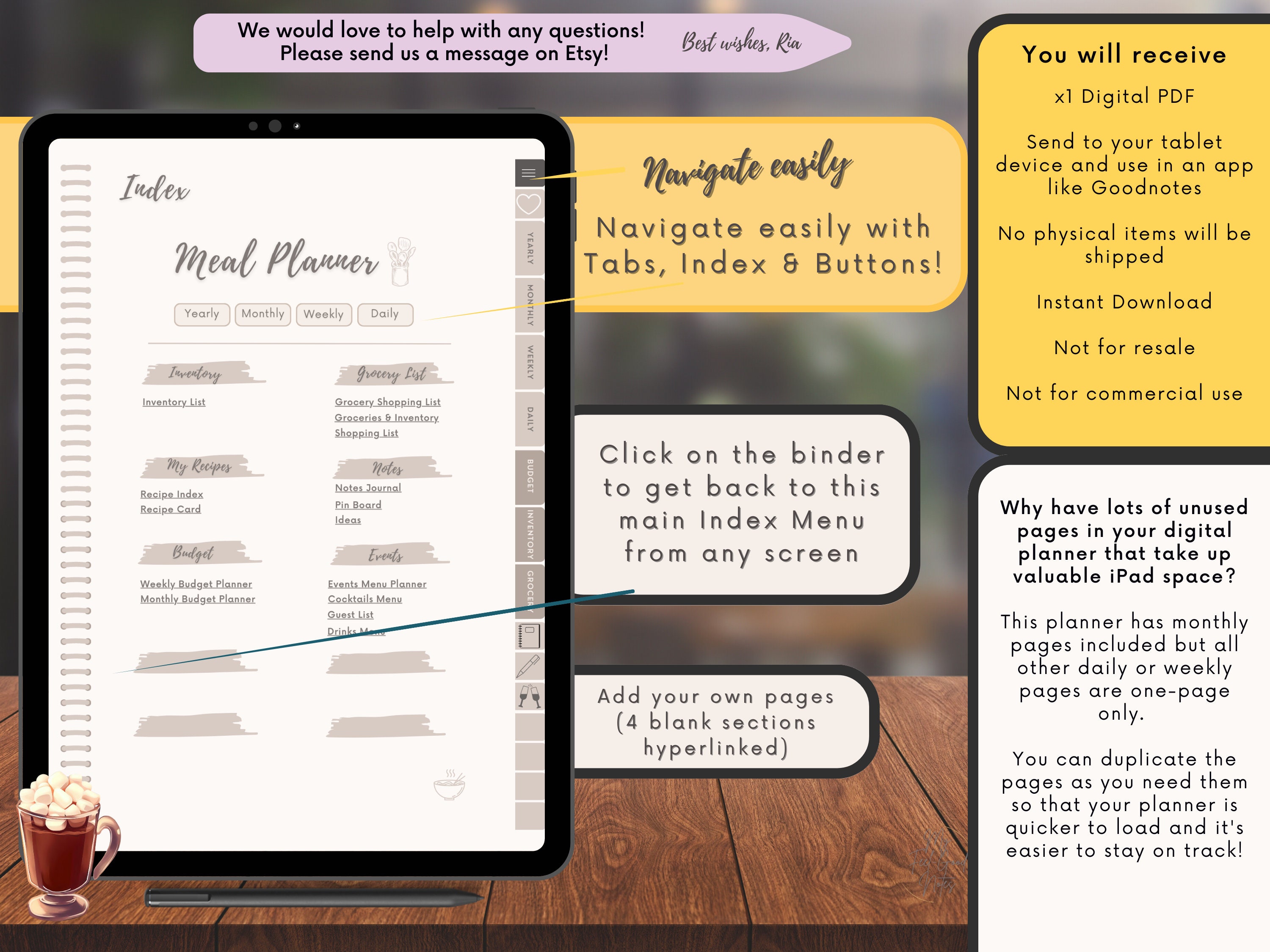 Digital Meal Planner and Recipe Book, Meal Prep, Goodnotes Food Journal ...