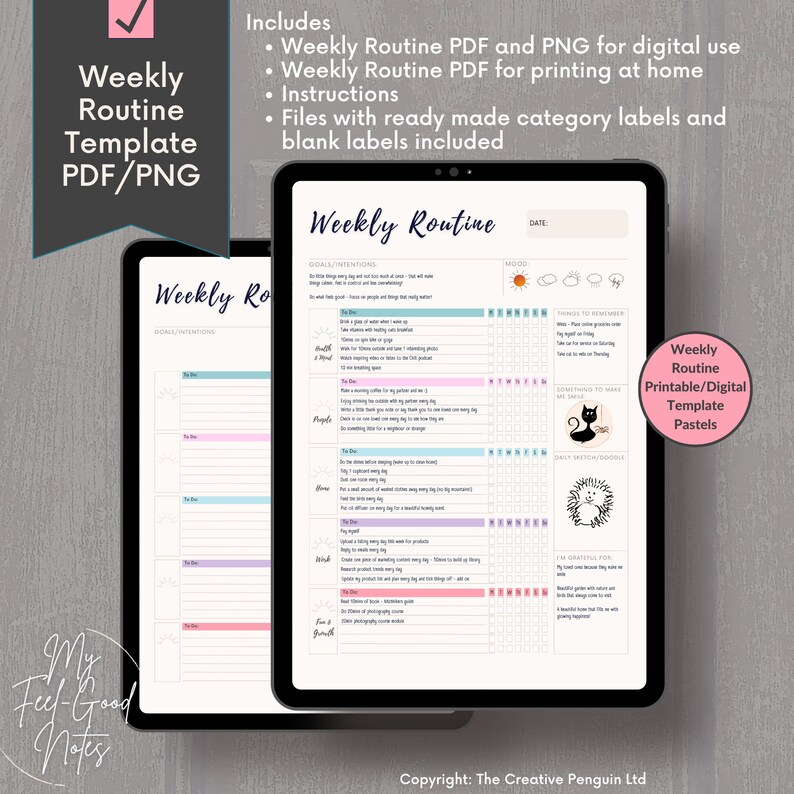 Weekly Routine Goodnotes Checklist PDF | Weekly Routine Planner Adult ...