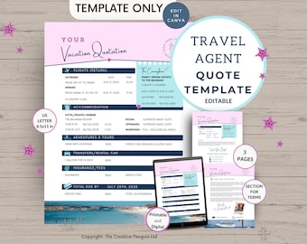 Travel Agency Quote Template, Agent Inquiry Email Templates, Travel Advisor, Blogger, Canva Editable, Sea Sand Blue Cruise Postcard Logo