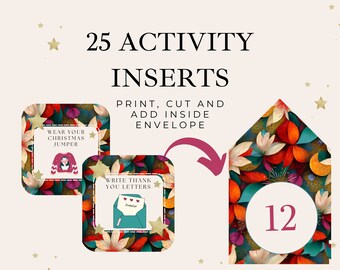 Advent Calendar Digital Kit Printable, Kids DIY Activity Cards, Christmas Countdown, Envelope Liner, Download