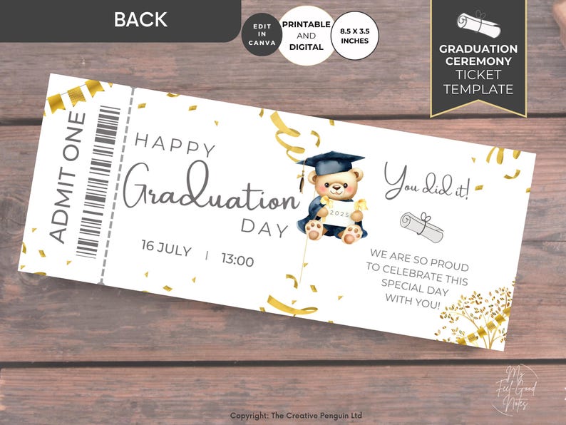 Graduation Ticket Request Graduation Ceremony Ticket, Bear, Editable Instant Download Invitation ...