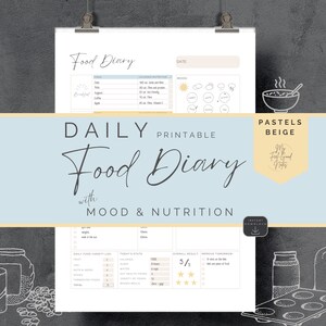 Daily Food Journal Printable, Meal Planner, Food Diary, Undated Health Fitness Tracker, Calorie Counting, Weekly Nutrition Log, Mood, Sleep