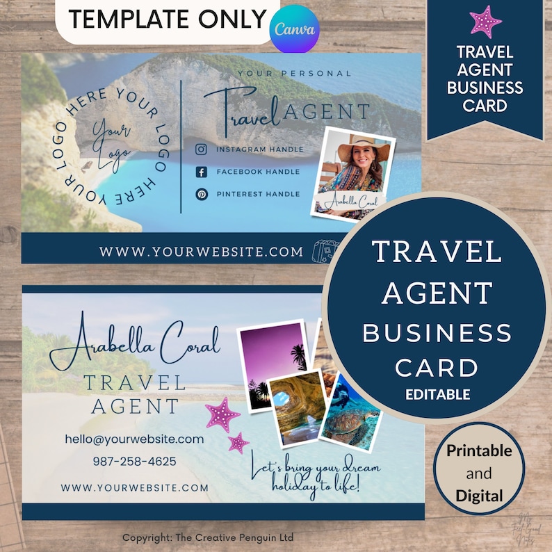 Travel Agent Business Cards Template Travel Consultant Etsy