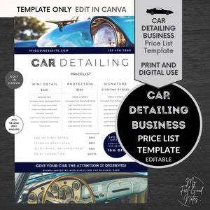 Auto Detailing Preisliste Vorlage Business | Bearbeitbare Preise | Canva Automobile Dienstleistungen Flyer Diy | Auto Detailing Reparatur Autowäsche