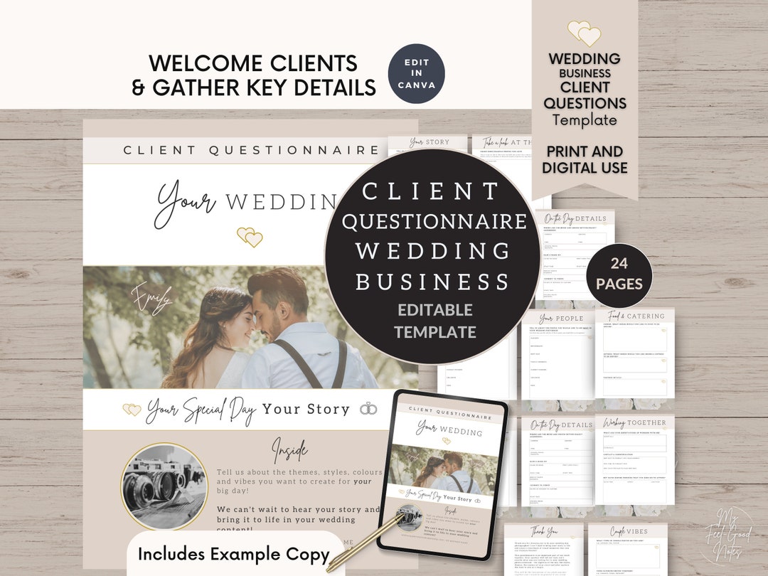 Wedding Planner Questionnaire for Clients, Onboarding Template