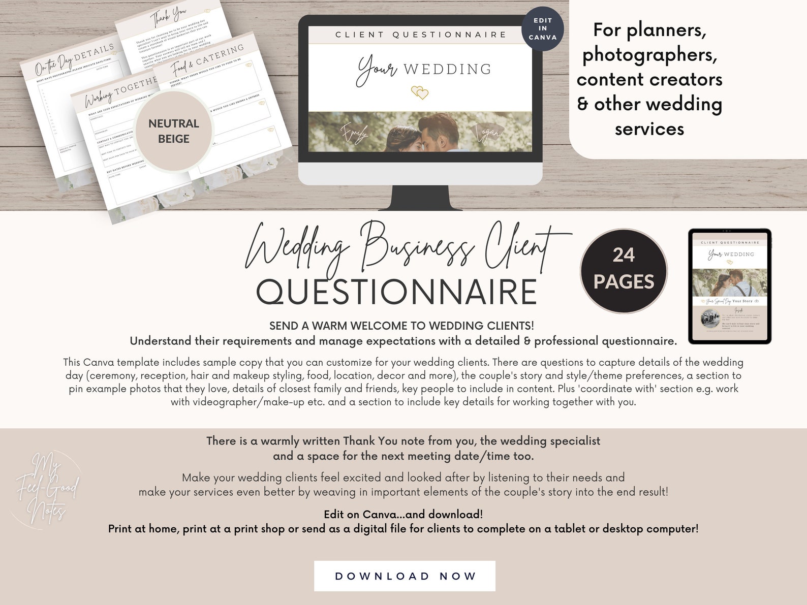 Wedding Planner Questionnaire for Clients, Onboarding Template