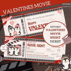 Valentine Movie Ticket, Canva Editable Coupon, Digital Gift for Him or Her - Fun Date Night Idea, Printable Voucher, Surprise Token