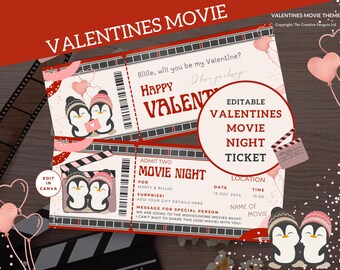 Valentine Movie Ticket, Canva Editable Coupon, Digital Gift for Him or Her - Fun Date Night Idea, Printable Voucher, Surprise Token