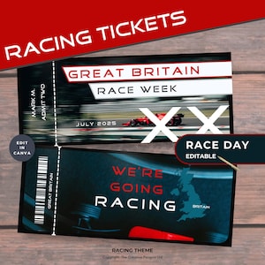 Race Car Tickets, Racing Template, Motorsport, Gift Certificate, Editable Printable, Birthday Gift, Vacation Coupon, Motor Race Day, Track