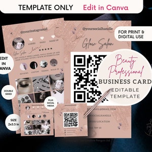 Makeup Artist Business Card Template, Photos QR Code, Neutral Beauty Canva, Influencer, Hair, Lash, DIY Instant Digital Download