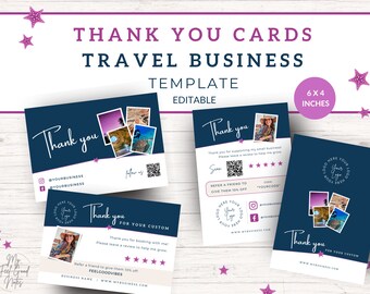 Thank You Card and Review, Leave a Review For Your Order, Business Template, Travel Agent, Booking Agency, Canva Editable Logo, 6x4 Print