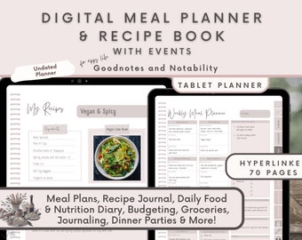 Digital Recipe Book Hyperlinked, Meal Planner, Prep, Goodnotes Food Journal Planning, Grocery List, Vertical Planner Ipad, Cookbook Template