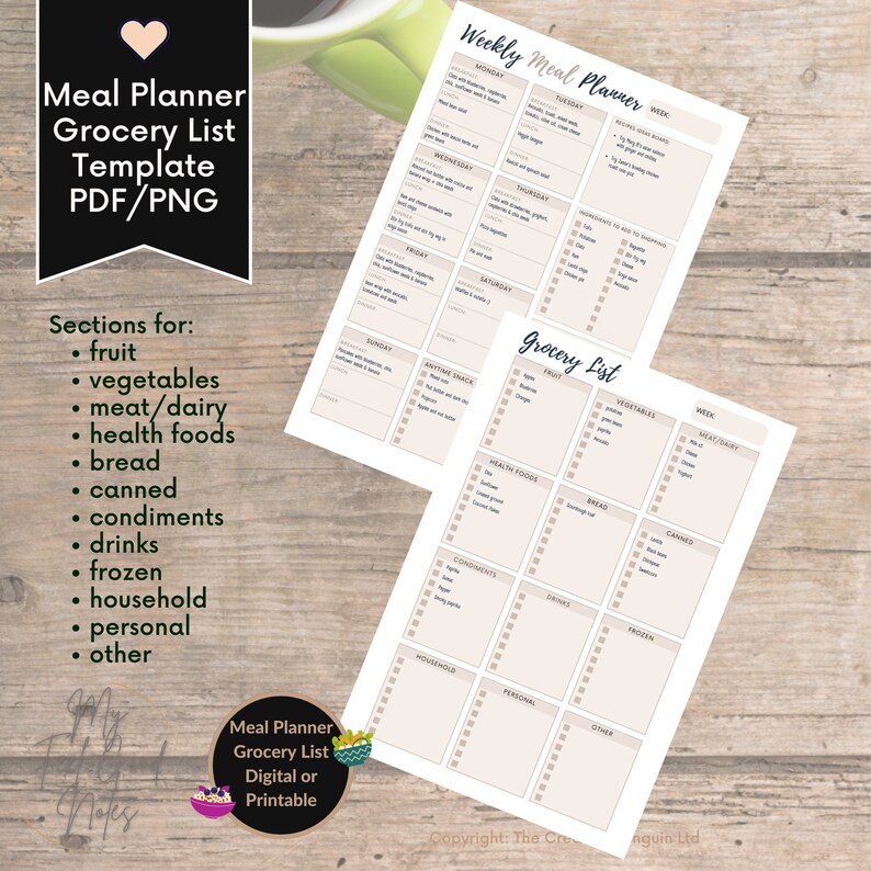 My Feel Good Notes, meal planner grocery list template pdf png goodnotes. Neutral Minimal Beige White. Printable Planner. Breakfast, Lunch, Dinner iPad. Tablet. Shopping List. Ingredients. Notes. Brainstorm. Weekly. Canned, frozen, pantry, drinks.