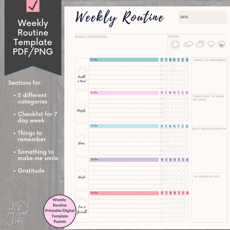 Weekly Routine Goodnotes Checklist PDF | Weekly Routine Planner Adult ...