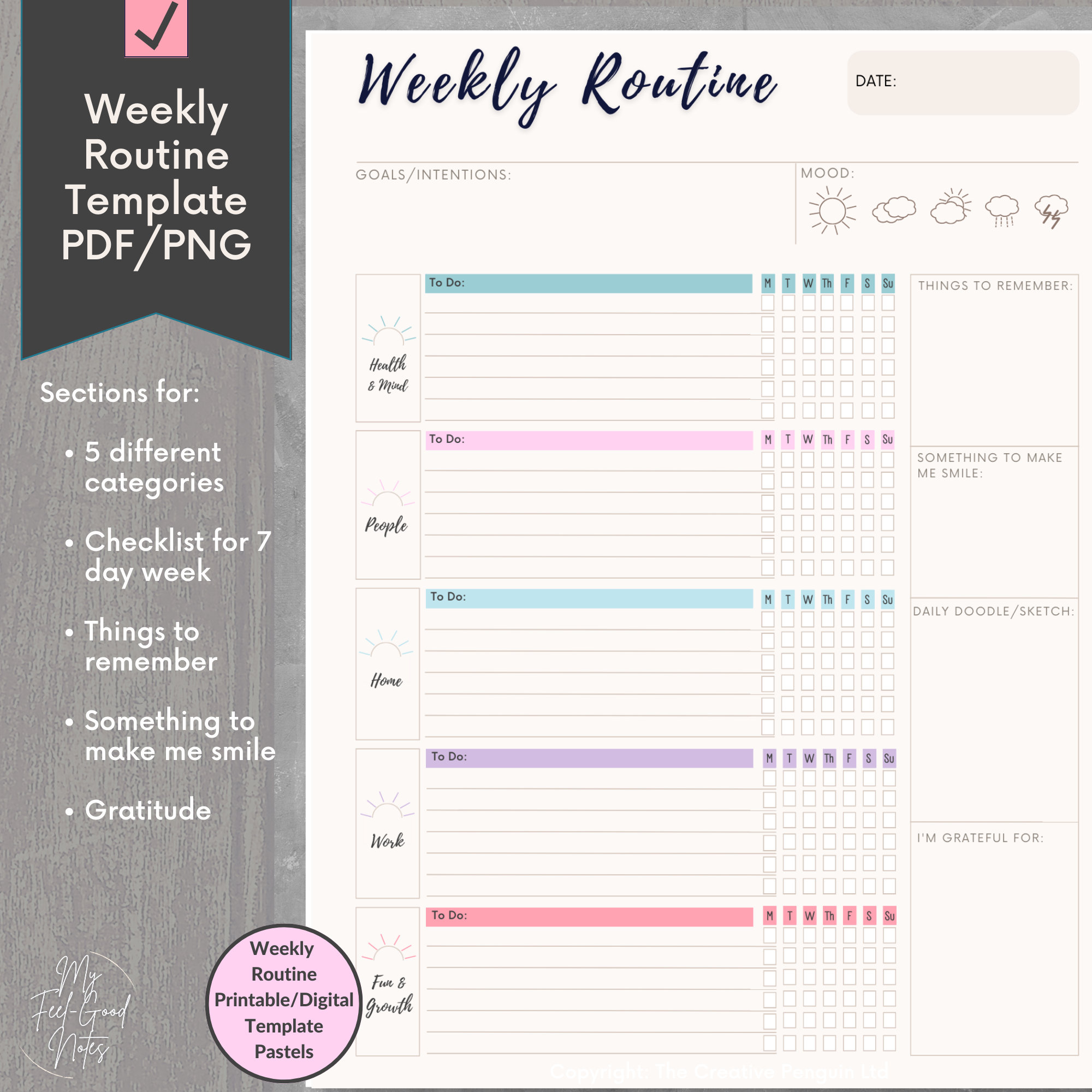Weekly Routine Goodnotes Checklist PDF | Weekly Routine Planner Adult ...