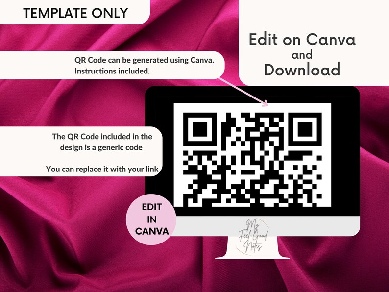 Photos QR Code Business Card, Vertical Pink Canva Template, Beauty ...