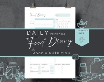 Daily Food Journal Printable, Food Diary, Meal Planner, Undated Health Fitness Tracker, Calorie Counting, Weekly Nutrition Log, Mood, Sleep