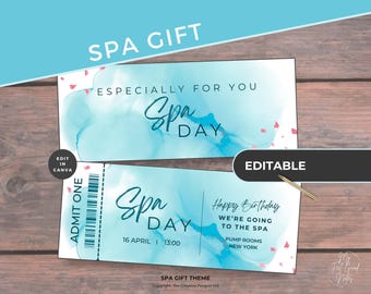 Cadeaubon voor een spa, bewerkbare voucher, afdrukbare cadeaubon, direct download, Spa-dagcoupon, ticketsjabloon, Moederdag, verjaardag