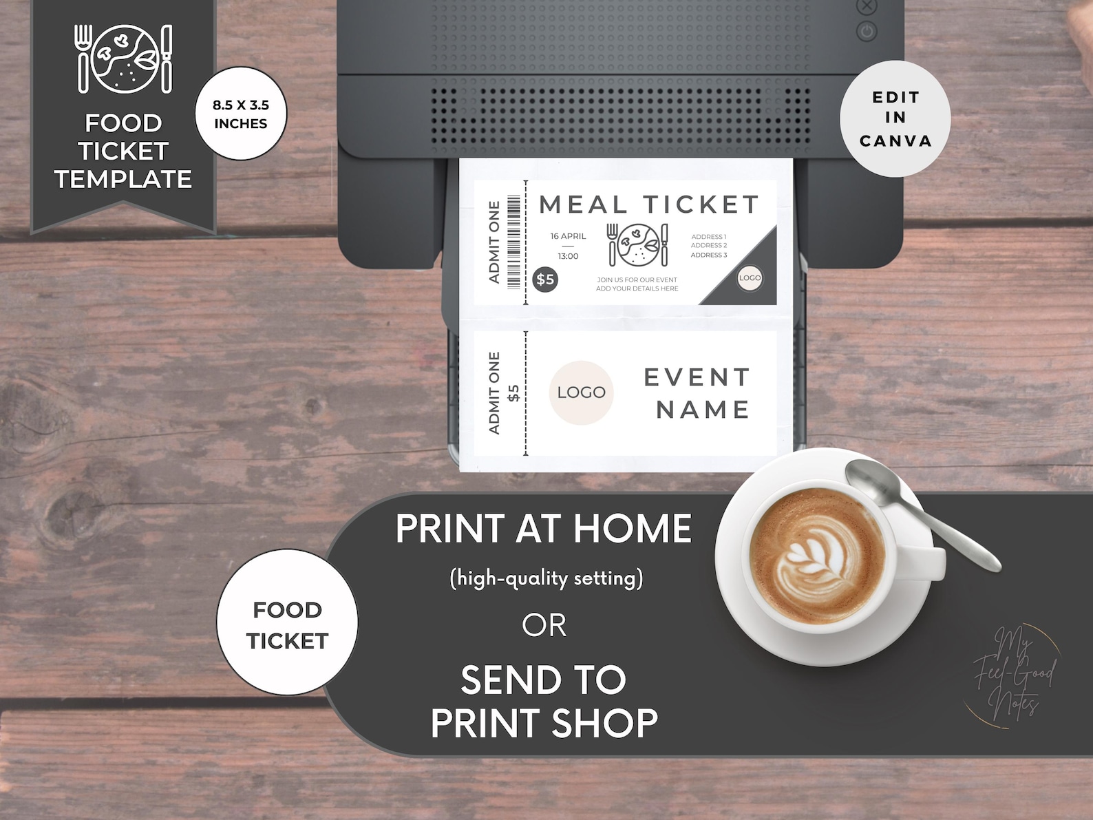 kitchen order ticket template | pdf Images High... Meal Ticket Template, Food Truck, Editable Event Voucher, Restaurant ...