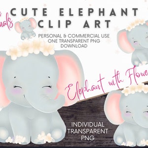 Elephant Nursery Clipart, Baby Shower Art Graphics, Natural Color Elephant PNG Commercial Use, Safari Babies Watercolor Digital Illustration