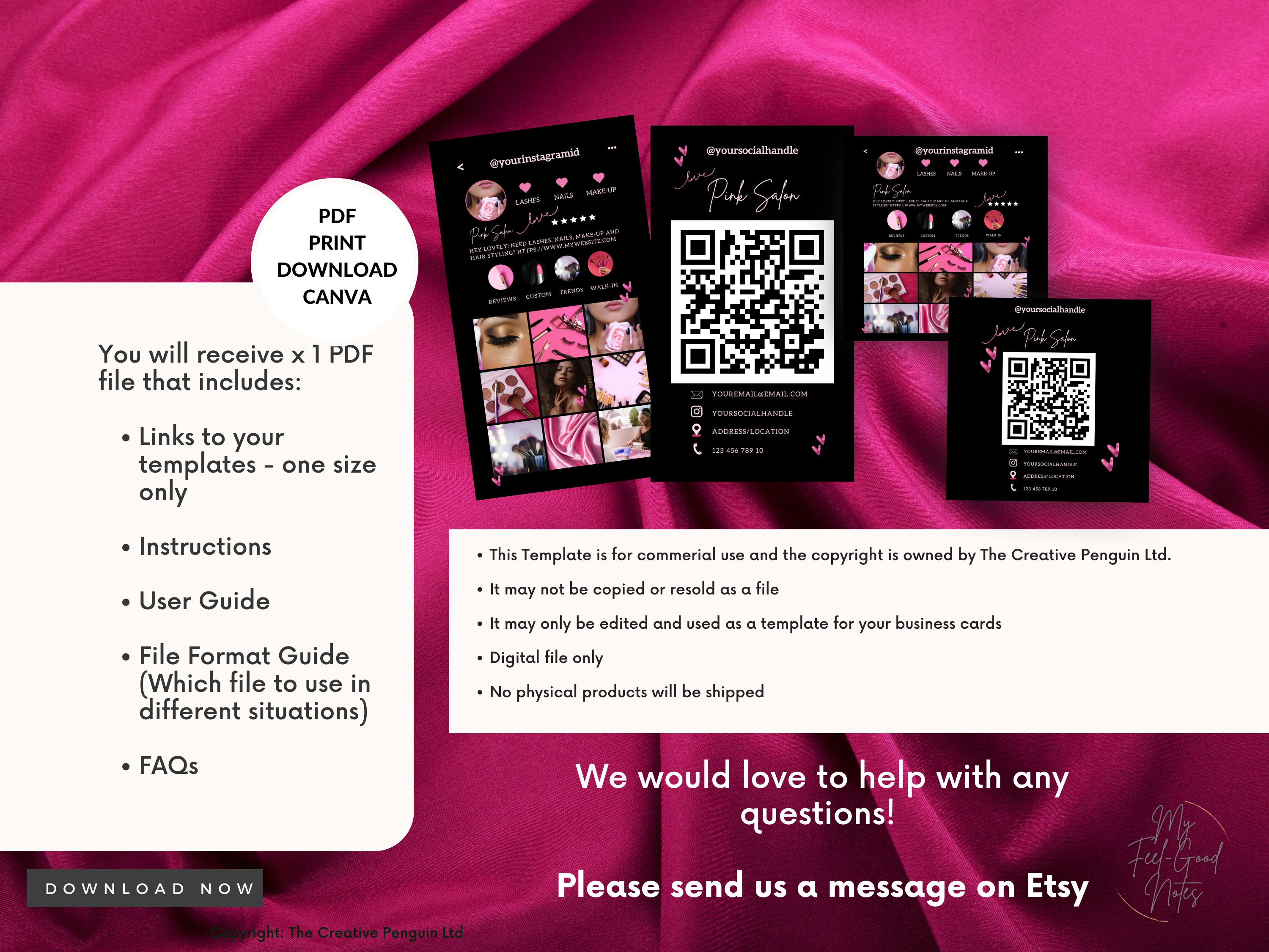 Photos QR Code Business Card, Vertical Pink Canva Template, Beauty ...