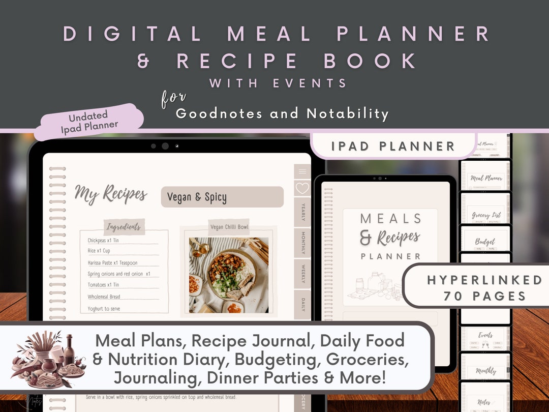 Digital Meal Planner and Recipe Book Meal Prep Goodnotes Etsy