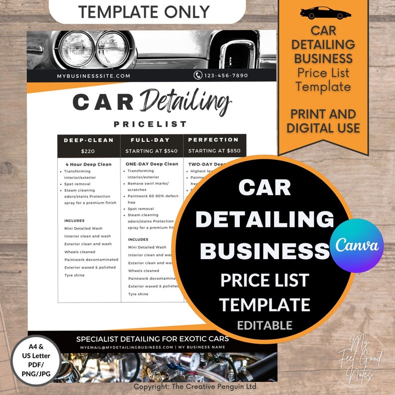 Car Detailing Price List Template Business Editable Pricing Etsy
