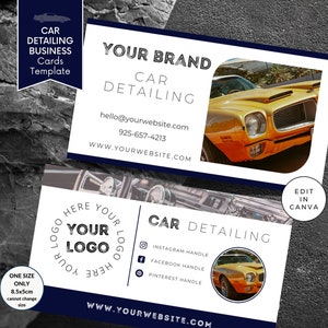 Modelo de cartões de visita para detalhamento de carros, logotipo editável do Canva, serviços automotivos diy, lavagem de carros para conserto de automóveis, logotipo para conserto de automóveis, design clássico
