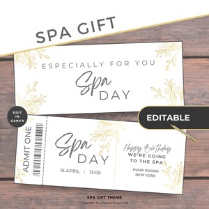 Chèque-cadeau pour une journée au spa, bon imprimable, carte modifiable, téléchargement immédiat, pédicure surprise personnalisée, billet expérience détente