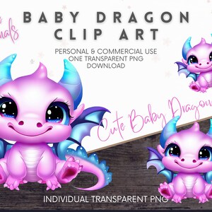 Cute Baby Dragon Clipart, Commercial Art Images, Digital Download, Cute Storybook, Fantasy Paper Crafts, Nursery Wall Art, Baby Shower, PNG