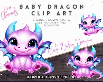 Lindo bebé dragón clipart, imágenes de arte comercial, descarga digital, lindo libro de cuentos, manualidades de papel de fantasía, arte de pared para guardería, baby shower, PNG