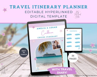 Digital Cruise Itinerary Template, Editable Vacation Planner, Customizable Trip Schedule, Caribbean, Packing List, Mobile Travel Guide Canva