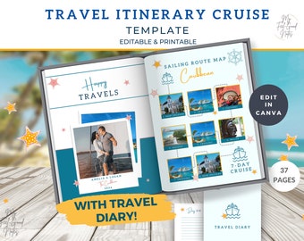 Travel Itinerary Cruise Template, Planner Printable PDF, Editable Canva, Traveling Guide, Vacation Packing List, Digital Organizer, Tracker