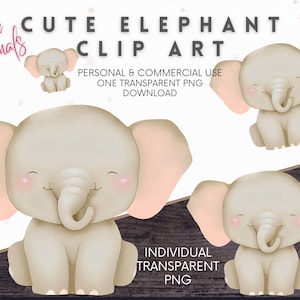 Elephant Nursery Clipart, Baby Shower Art Graphics, Natural Color Elephant PNG Commercial Use, Safari Babies Watercolor Digital Illustration