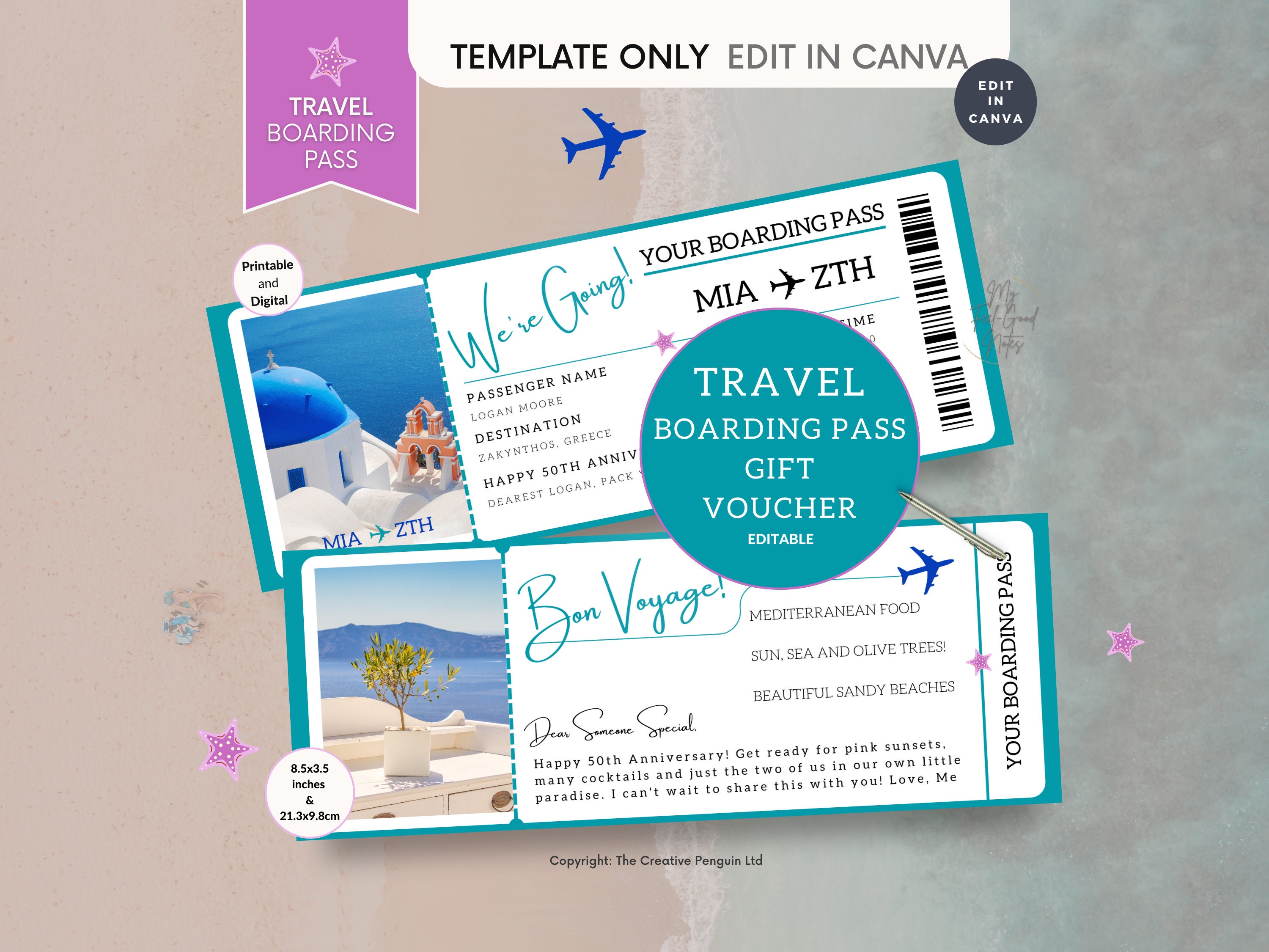 Greece Boarding Pass Template Instant Download Canva, Printable Fake
