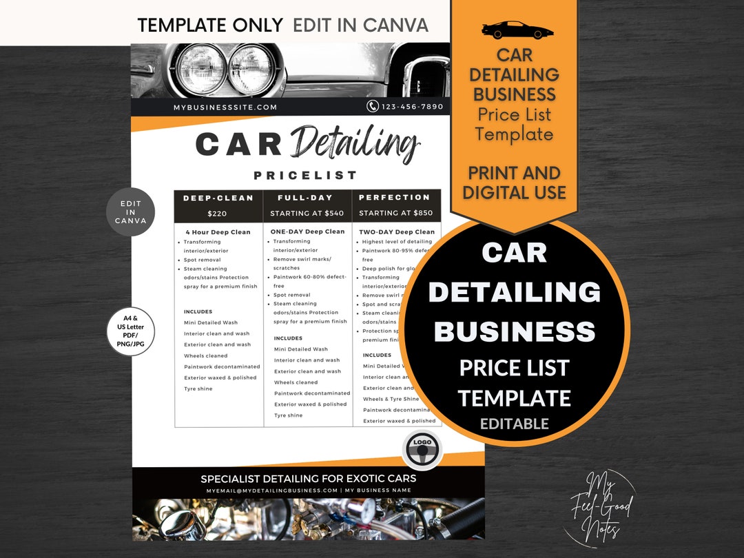 Car Detailing Price List Template Business, Editable Pricing, Canva Car Detailing Price List Template Business, Editable Pricing, Canva
