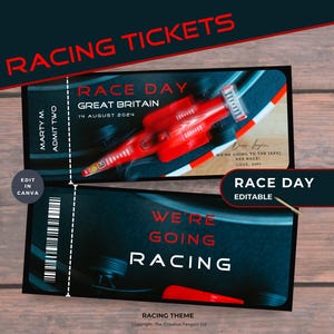 Race Car Tickets, Racing Template, Car Motor Racing, Gift Certificate, Editable Printable, Birthday Gift, Vacation Coupon, Race Day