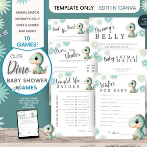 Fun Easy Baby Shower Games Bundle Canva Templates, Dinosaur Minimalist Games Pack, Gender Neutral, Editable Print, Party Activity