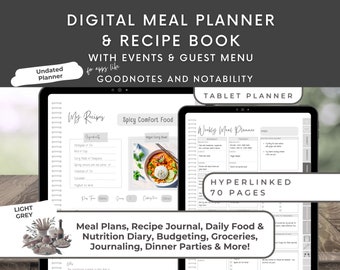 Digital Recipe Book and Meal Planner, Meal Prep, Goodnotes Food Journal Planning Template, Grocery List, Vertical Planner Ipad, Cookbook