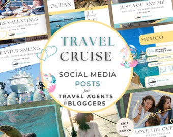 Travel Agent Cruise Social Media Content, Marketing Posts, Template Bundle, Editable Canva, Blogger IG Sailing, Easter, Valentines Vacation