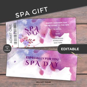 Massage Gift Certificate Printable Digital, Spa Ticket Template, Mothers Day, Editable Voucher, Valentines, Customizable Instant Download