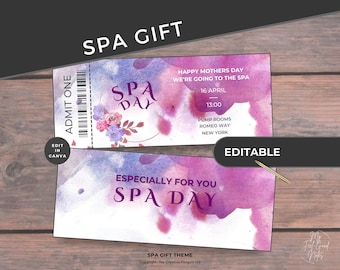 Massage Gift Certificate Printable Digital, Spa Ticket Template, Mothers Day, Editable Voucher, Valentines, Customizable Instant Download