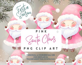 Pink Santa Clipart PNG, Santa Claus, Commercial Use, Merry Christmas Vibes, Vintage Retro, Transparent Background Digital Download