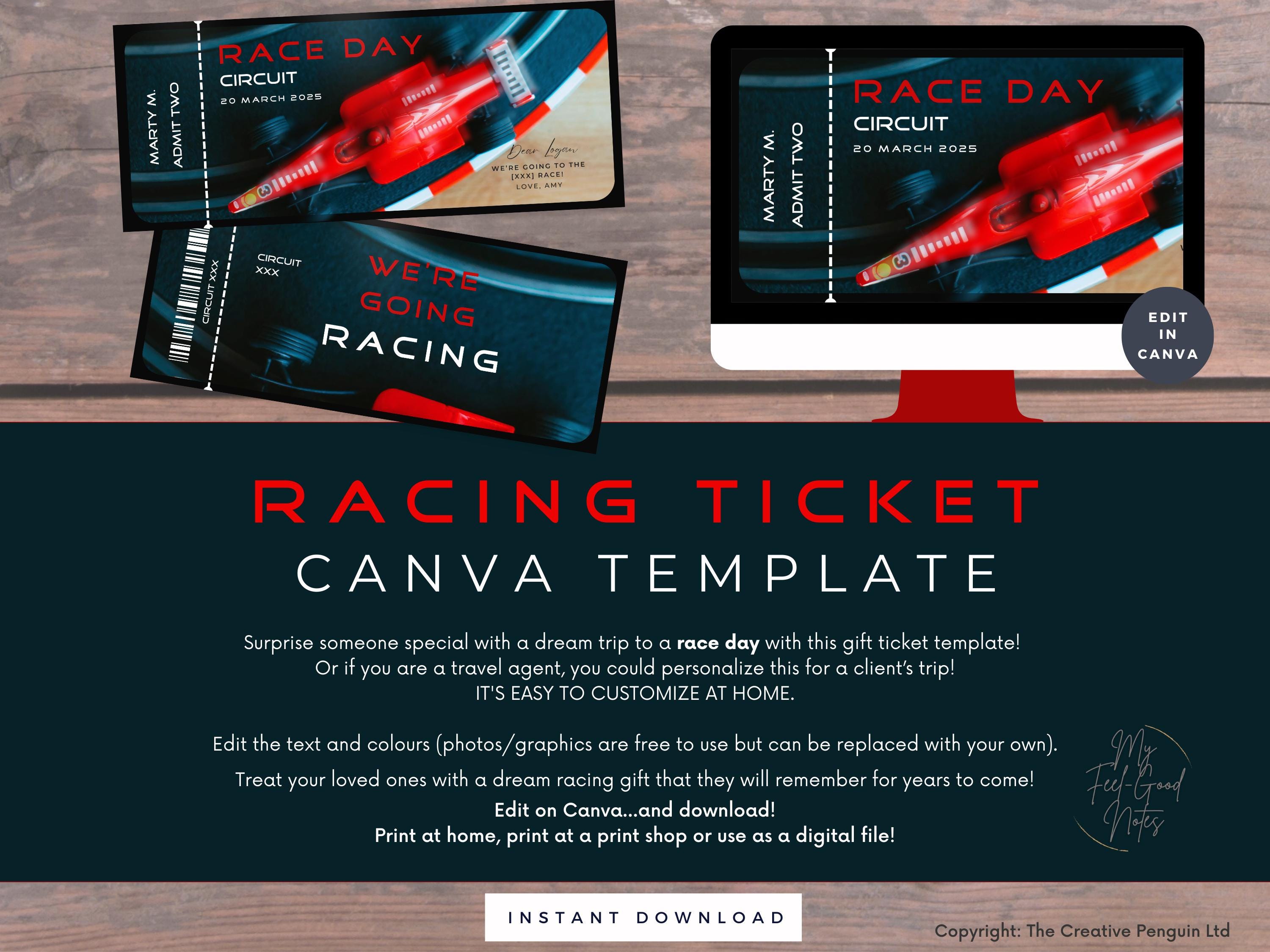 Tickets For Racing Car Racing Tickets, Race Car Template, Car Motorsport, Gift Certificate ...