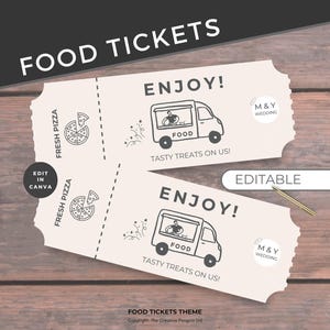 Imbisswagen-Mahlzeitticket, Hochzeitsgetränkegutschein, bearbeitbare Mahlzeitenvorlage, Event-Pizza-Token, Geschenkgutschein anpassbar, Sofort-Download
