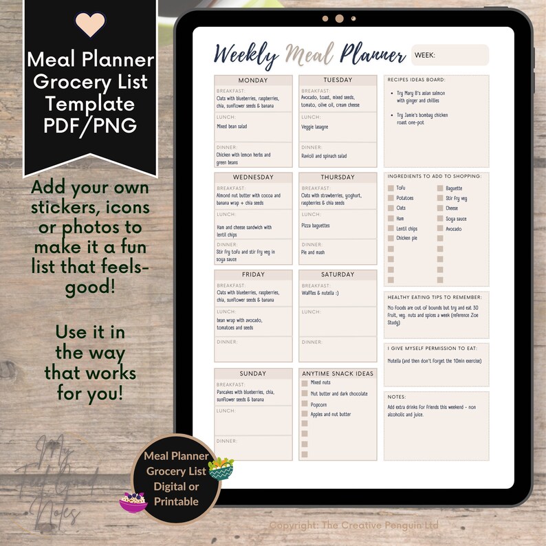 My Feel Good Notes, meal planner grocery list template pdf png goodnotes. Neutral Minimal Beige White. Printable Planner. Breakfast, Lunch, Dinner iPad. Tablet. Shopping List. Ingredients. Notes. Brainstorm. Weekly. Canned, frozen, pantry, drinks.