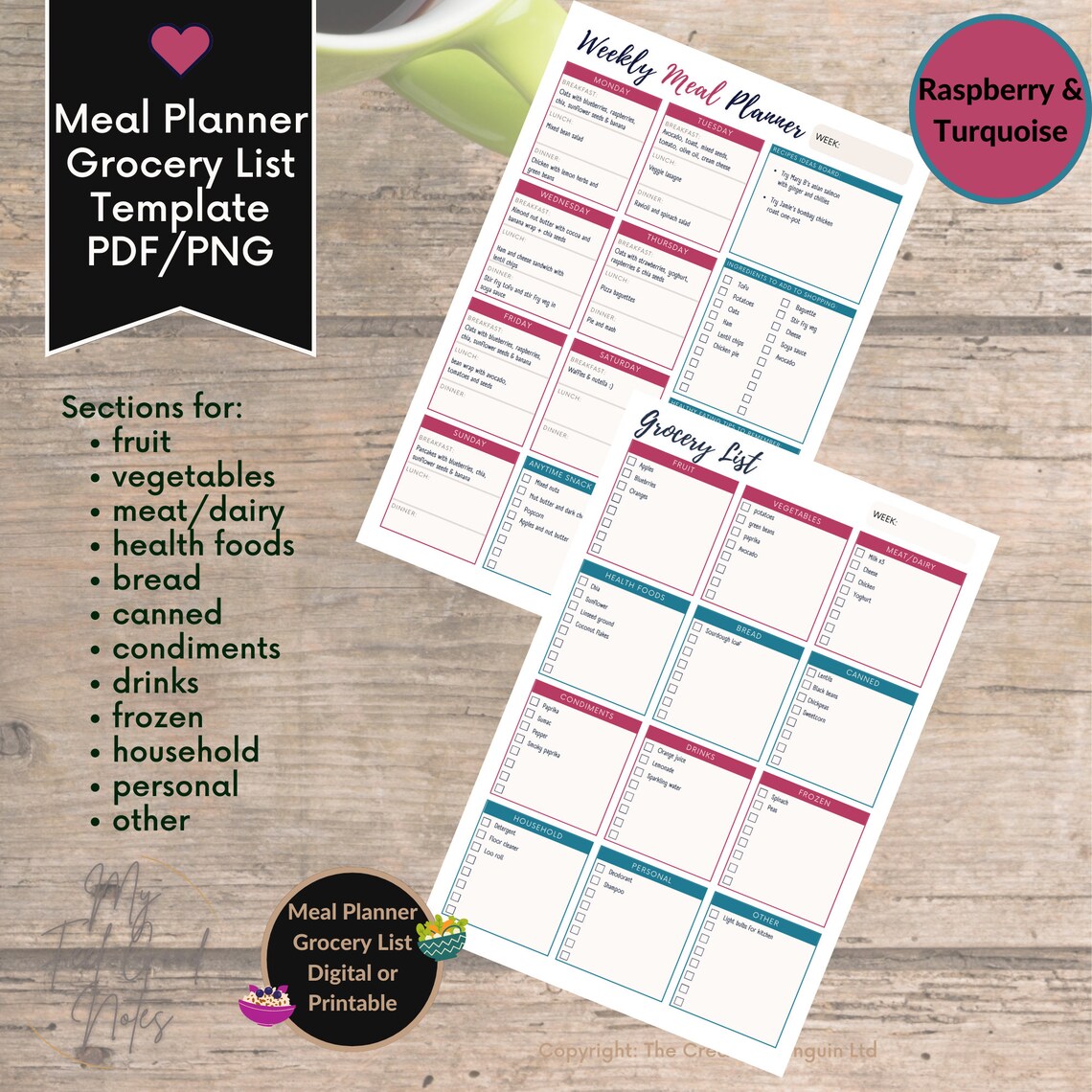 Meal Planner Grocery List Goodnotes Meal Prep Template Printable Pink ...