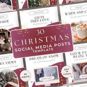 Post sui social media di Natale, modelli Canva modificabili, saldi festivi, marketing natalizio, post di coinvolgimento, storie di vacanze, Content Manager