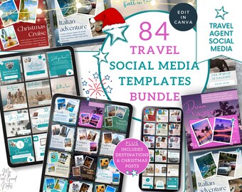 Travel Agent Christmas Social Media Posts Template, Blogger Content, Agency Marketing Branding Kit, Canva Editable Vacation Bundle, Business